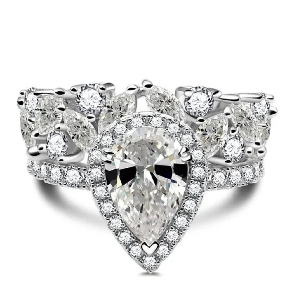 💎 925 Silver Plated Water Drop Shaped Cubic Zirconia Ring, MARR9473